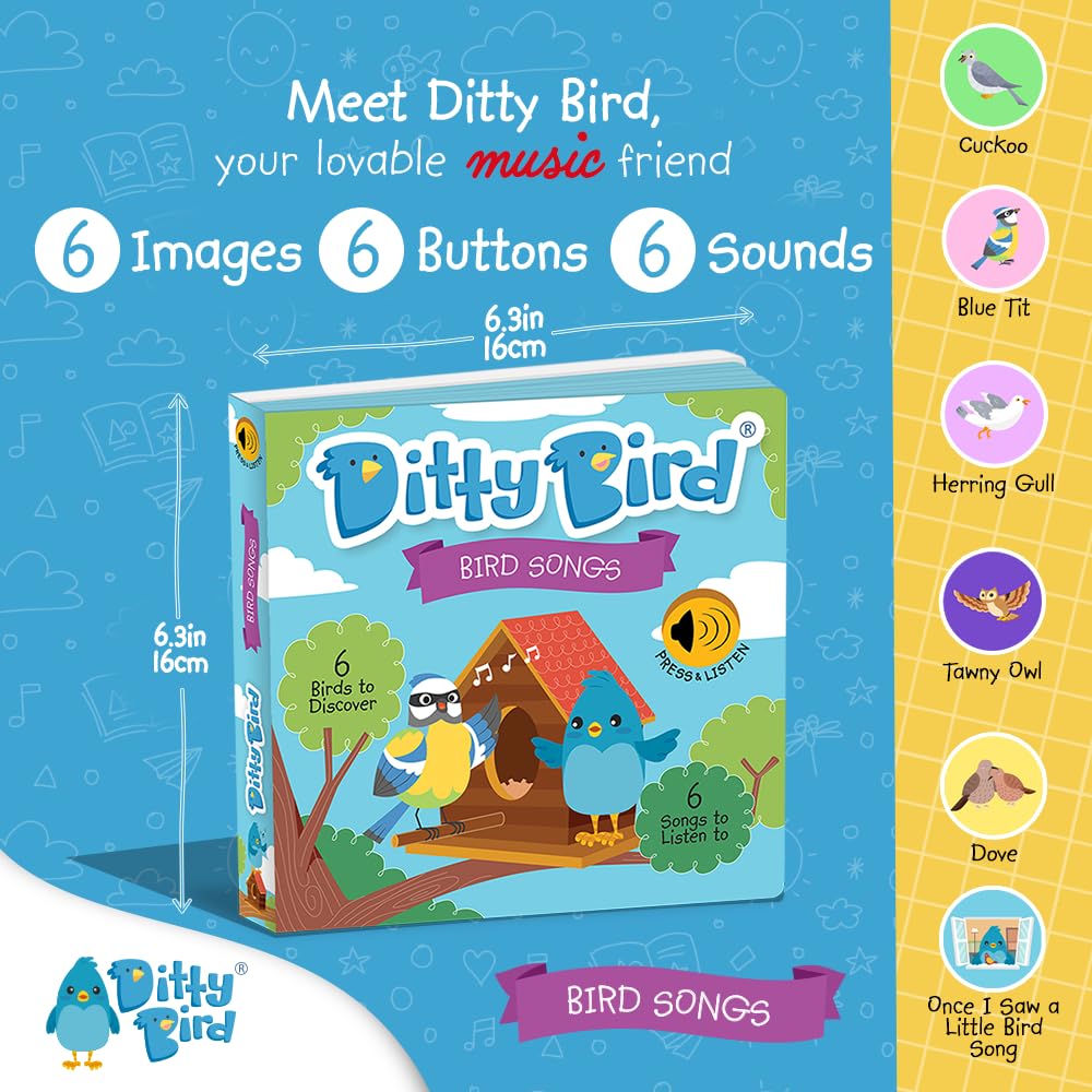 Ditty Bird Book For Toddlers Bird Edition | Realistic Bird Sound Book | Interactive Pigeon Board Books For Toddlers 1-3 | Sensor