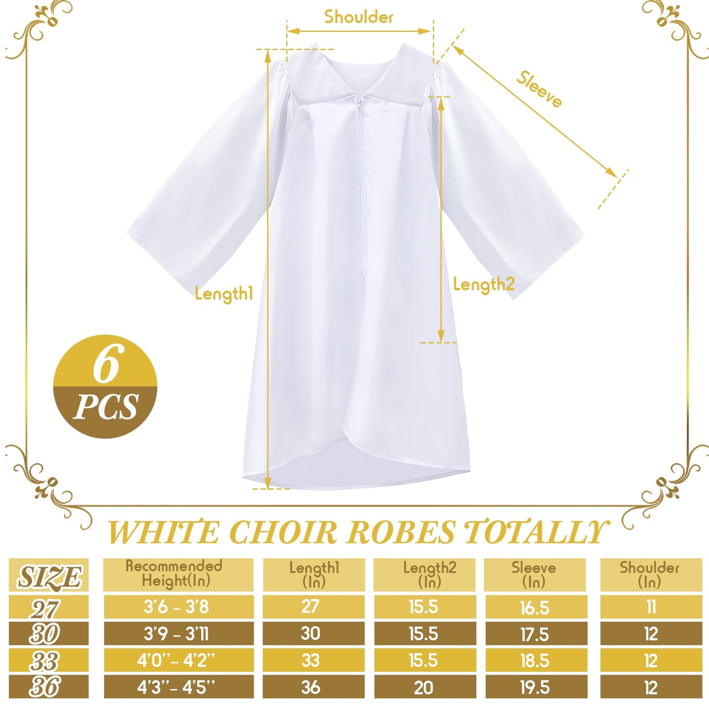 Toulite 6 Pcs Unisex Matte Choir Uniform Kid Judge Gowns Costume For Baptism Graduation Church Event Pastor Halloween Cosplay(Si