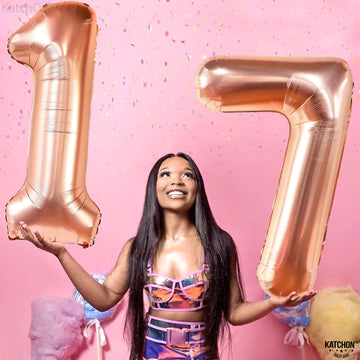 Giant, Rose Gold 17 Balloon Numbers - 40 Inch | 17 Number Balloons For 17Th Birthday Decorations For Girls | 17 Balloons Numbers For Birthdays, Dancing Queen Party Decorations | 17Th Birthday Balloons