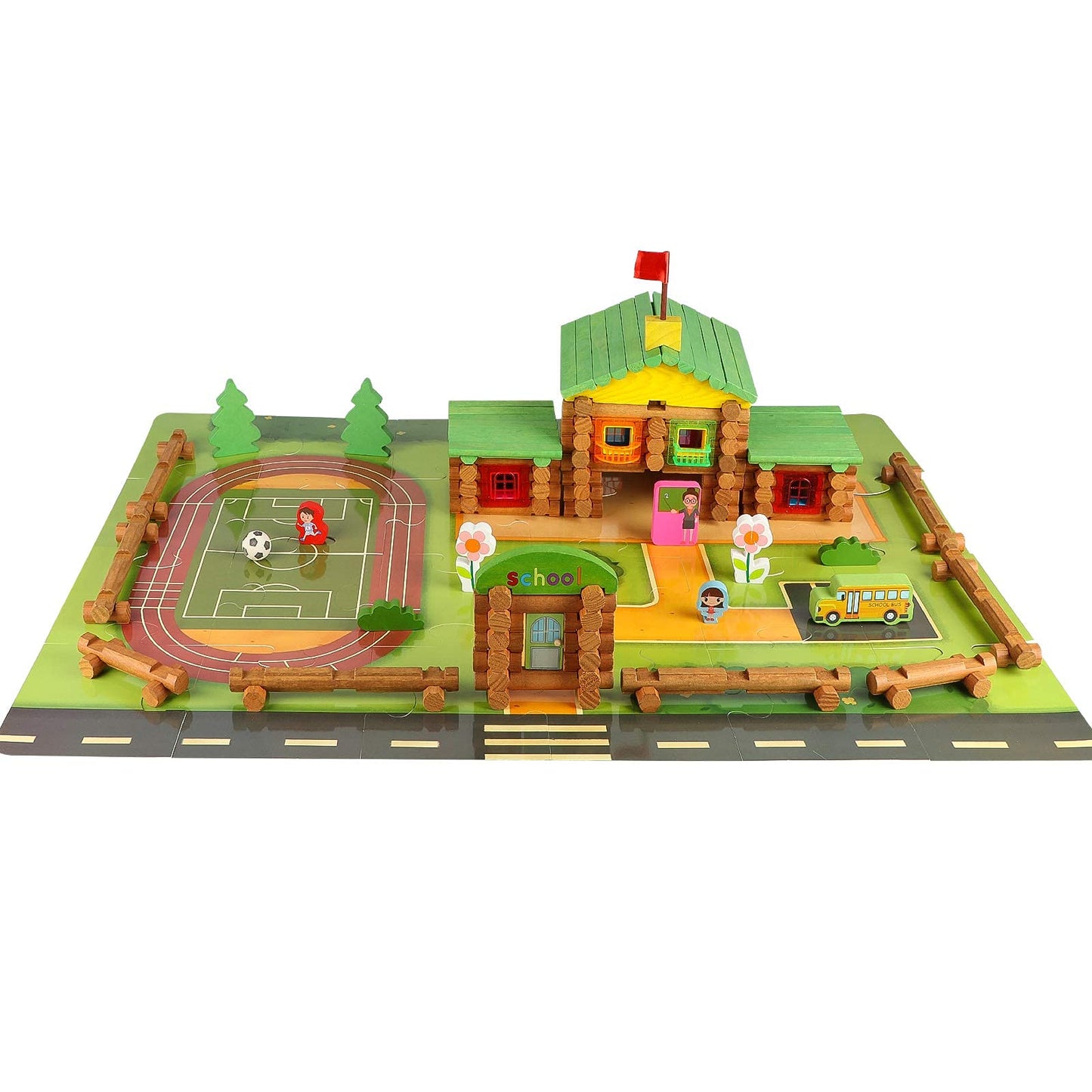 Wondertoys 269 Pieces Real Wood Logs Set Ages 3+, Classic Building Log Gift Set For Boys/Girls– Creative Construction Engineering - Top Blocks Game Kit - Preschool Education Toy