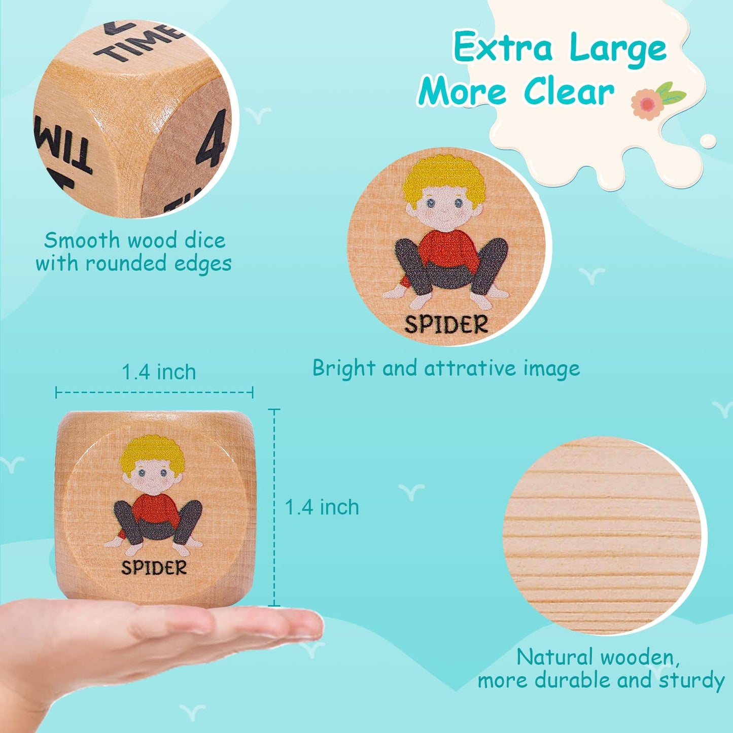 Garybank Kids Yoga Dice - Fun Exercise Game with 12 Yoga Cards & Wooden Box, Ideal for Kids