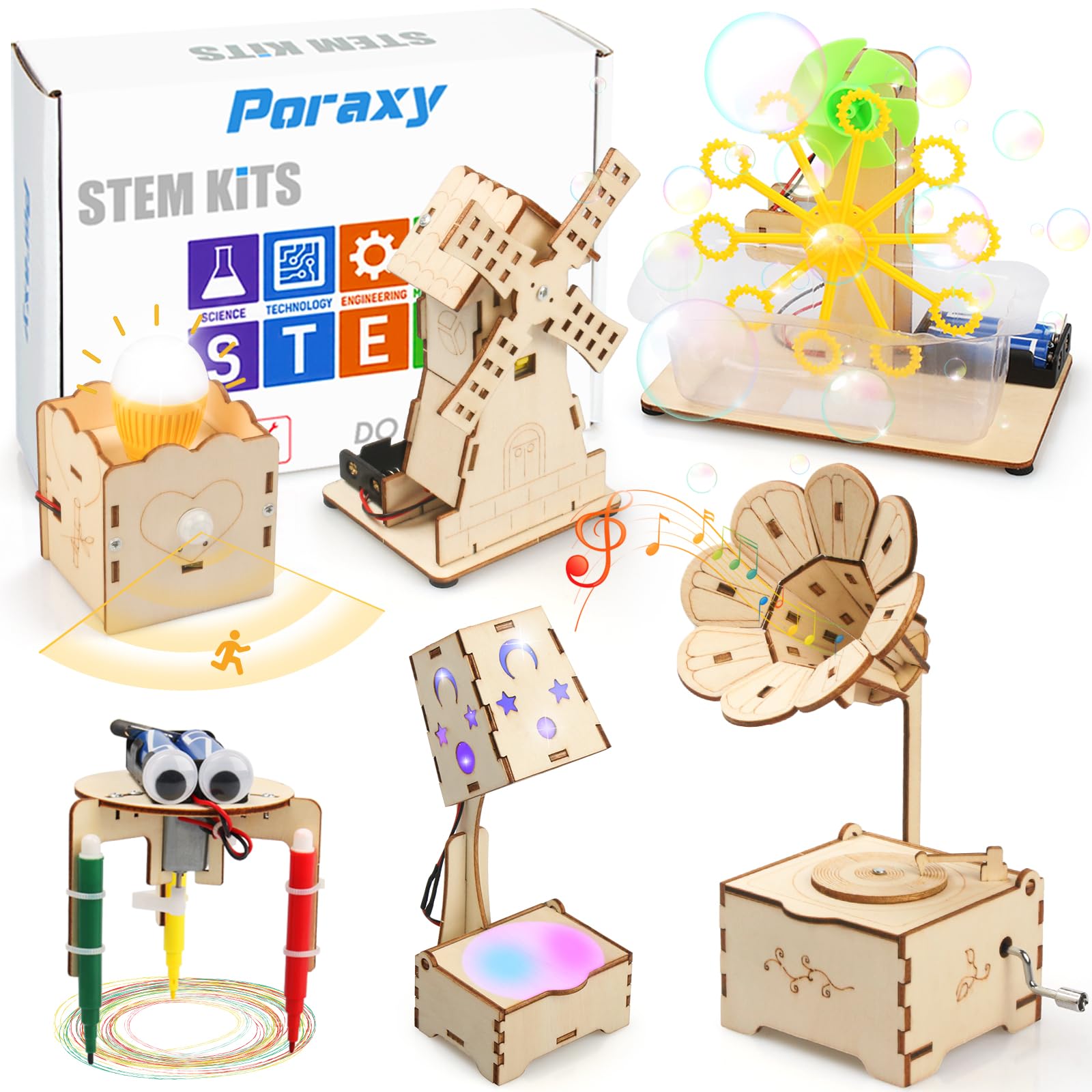 Poraxy Stem Kits For Kids Age 8-10-12, 6 In 1 Science Kits, Wooden 3D Puzzles, Toys For Ages 8-13, Building Projects Crafts Model Kits, Birthday Gifts For Boys Girls Ages 7 8 9 10 11 12 13 Years Old