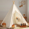 Sumbababy Teepee Tent For Kids Indoor - Natural Canvas Kids Play Tent - Washable Tipi Sleepover Tents With Lights & Carry Bag, Outdoor Toddler Tents For Girls & Boys - Foldable Playroom Gift Toys