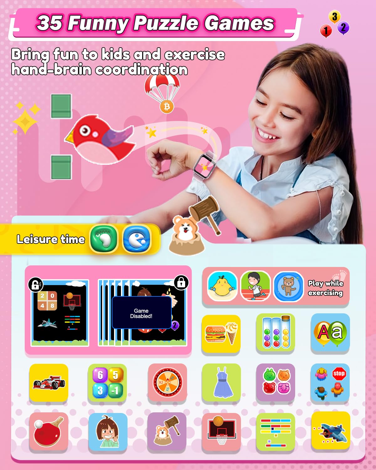 Sueseip Kids Smart Watches Girls Toys Age 6-8, Hd Touchscreen Dual Cameras Kids Watch For Girls Ages 8-10, Kids Toy With 26 Game