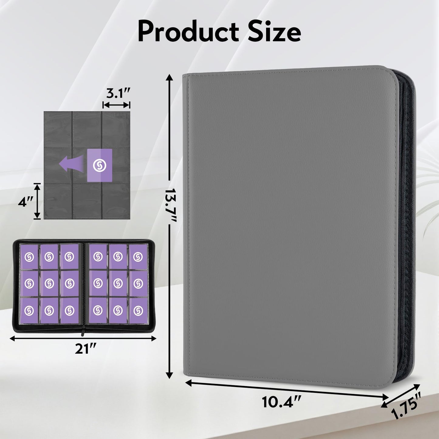 Card Binder 9 Pocket for 360 Cards - enhanced Trading Card Binder with Sleeves Protection  Side Loading Card Collection Binder for TCG  MTG  YGO  One Piece Collectible Cards (Grey)