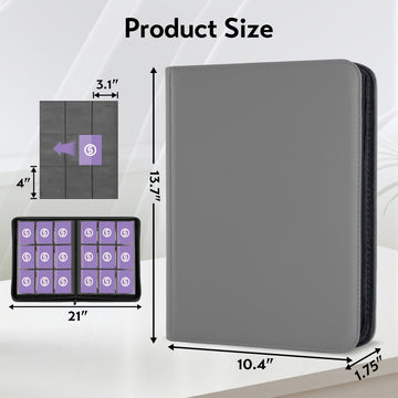 Card Binder 9 Pocket for 360 Cards - enhanced Trading Card Binder with Sleeves Protection  Side Loading Card Collection Binder for TCG  MTG  YGO  One Piece Collectible Cards (Grey)