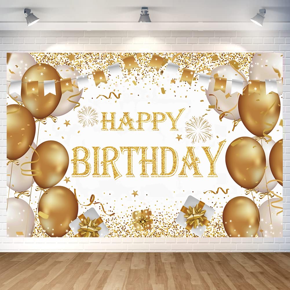 Gold Birthday Party Decoration Gold Happy Birthday Backdrop Gold Photo Background Banner Poster For Gold Party Decorations Party
