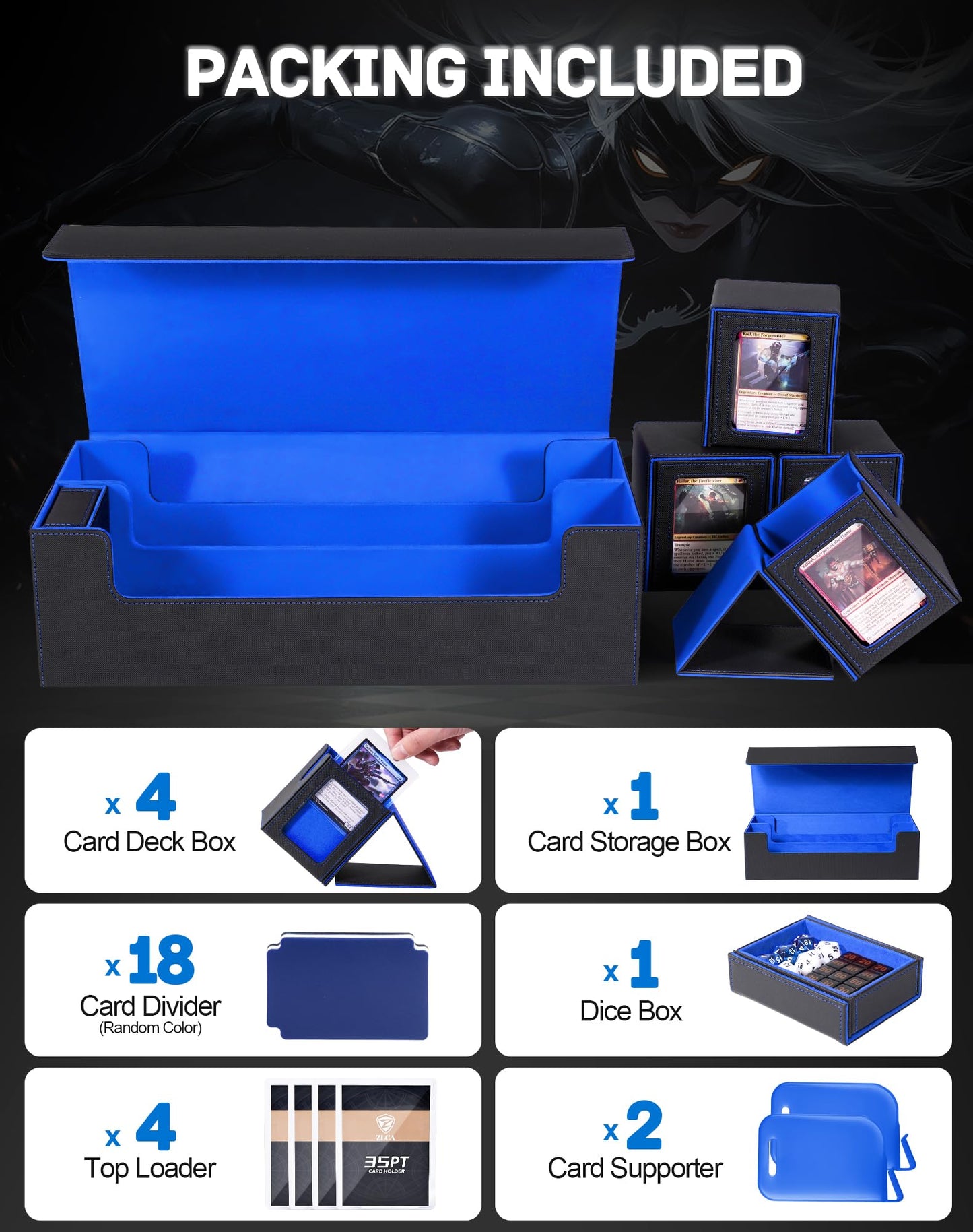 Zlca Mtg Deck Storage Box 5 In 1, Deck Case With 4 Pcs Small Commander Card Box, Large Card Case For Tcg Magic Sports Game(Black