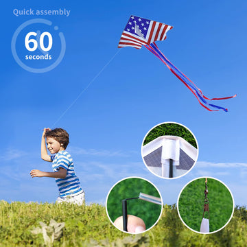 Kaiciuss American Flag Delta Kite For Kids & Adults Easy To Fly Large, The Easiest Single Line Beach Kite, It Comes With 300Ft String Kite Handle