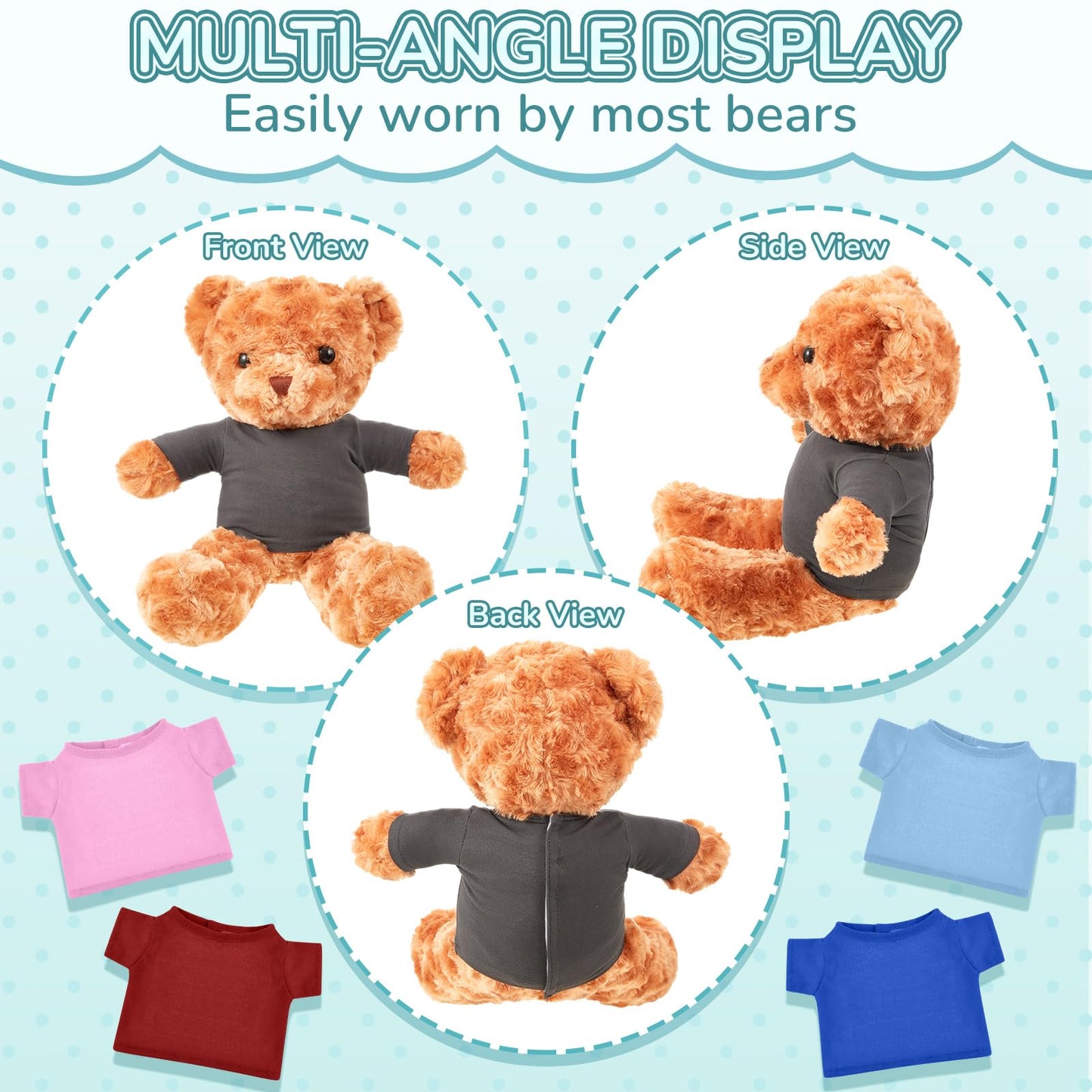 Jecery 8 Pcs Bear Clothes Tee Bear Colorful Tee Shirt Fit 14-18 Inches Bears Sublimation Stuffed Animal Clothes Cute Tiny Clothes Diy Bear Toy Make Your Own Plush Doll Clothes (Dark)