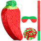 Meooeck Red Chili Pepper Piñata with Piñata Stick and Blindfold, Fiesta Piñata Funny Piñata for Hot Pepper Festival Chili Themed Birthday Party Supplies Decoration, 13.39 x 6.3 x 3 Inch -Like New