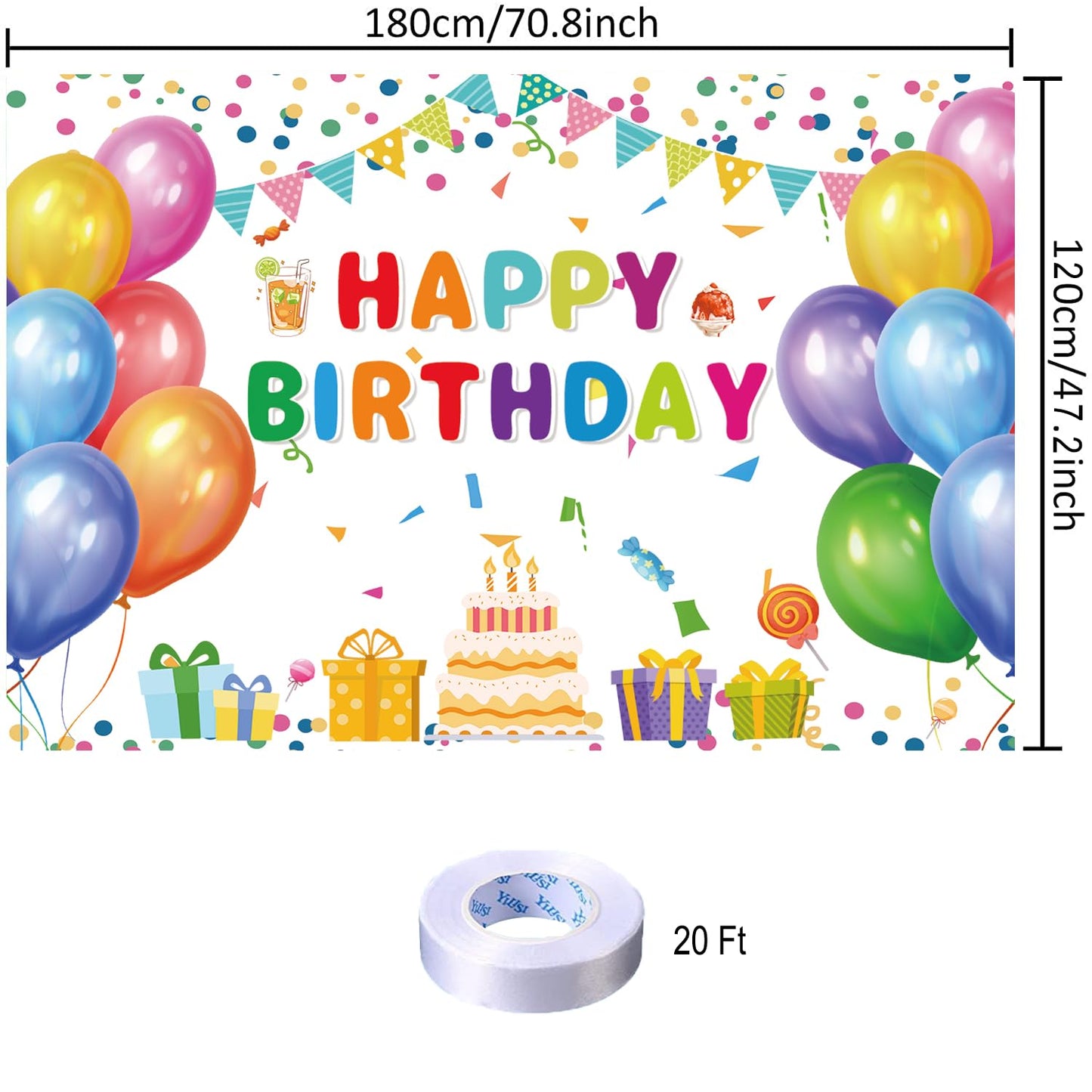 White Balloon Cake Happy Birthday Backdrop Decorations White Happy Birthday Banner White Balloon Birthday Photo Background For H