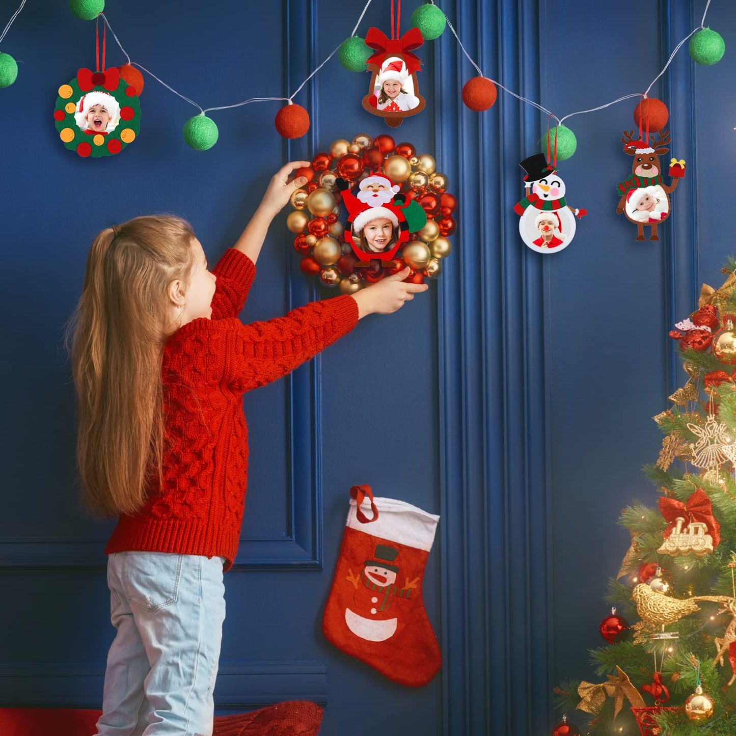 18 Pcs Christmas Picture Frame Ornament Craft Christmas Crafts for Kids Picture Frame Craft Hanging Santa Claus Snowman Reindeer