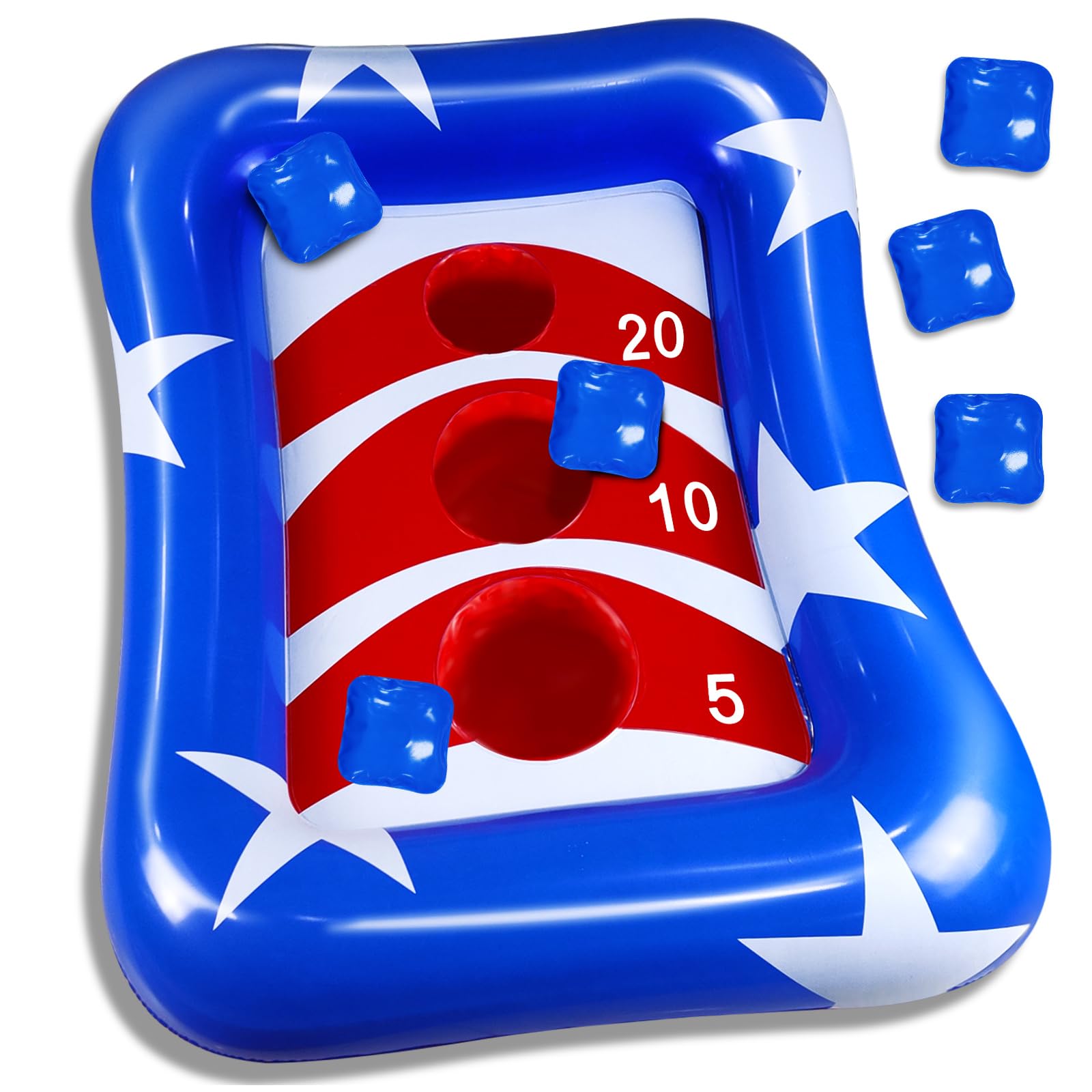 36' Inflatable Pool Cornhole Set Toss Games, American Flag Ring Toss Pool Toys For Kids Adults Outdoor Beach Game Float Cornhole Board Pool Party Summer Water Beach Toys