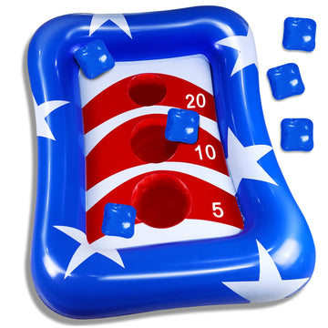 36' Inflatable Pool Cornhole Set Toss Games, American Flag Ring Toss Pool Toys For Kids Adults Outdoor Beach Game Float Cornhole Board Pool Party Summer Water Beach Toys