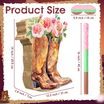 Pajean Cowgirl Boot Piñata Set - Pink Paper Piñata with Stick & Blindfold for Girls' Birthday, Bridal Shower & Horse Racing Parties