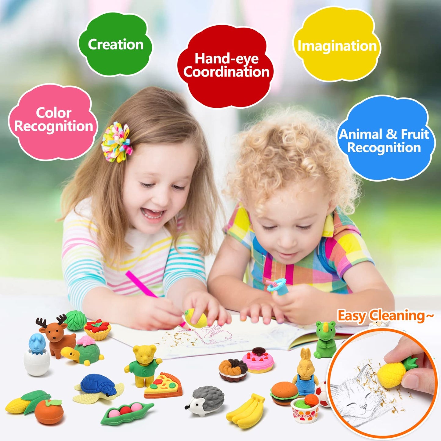 UMIKU 50 Pack Animal Erasers - 3D Mini Food, Sport & Fruit, Rubber, Classroom Rewards & Party Favors, Model KTXP009, Color: 50pcs