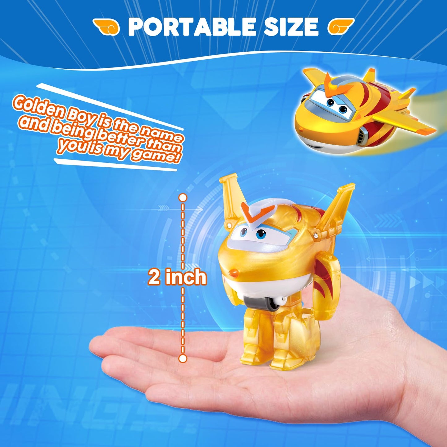 Super Wings Transformable Toys, 2 in Golden Boy Robot Transforming Action Figures, 2-in-1 Mode Robot Toys for Boys Girls 4-6 6-8