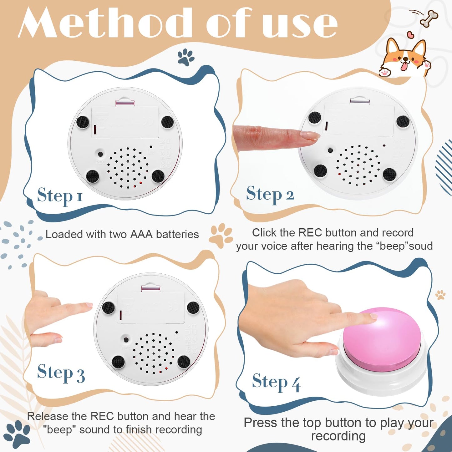 Jerify 16 Pieces Dog Buttons For Communication Voice Recordable Cat Dog Talking Buzzers Set With Stickers 30 Seconds Pet Speech