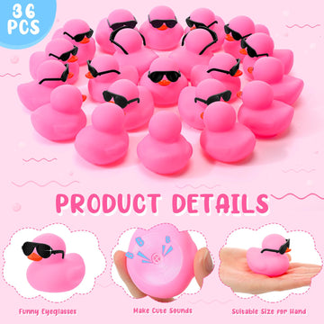 Sosation 36 Packs Mini Rubber Ducks With Sunglasses Sets 2.2 Inch Bath Squeaky Rubber Duckies Cute Float Bathtub Toys For Little One Birthday Party Favors Class Prizes Car Decor(Pink)