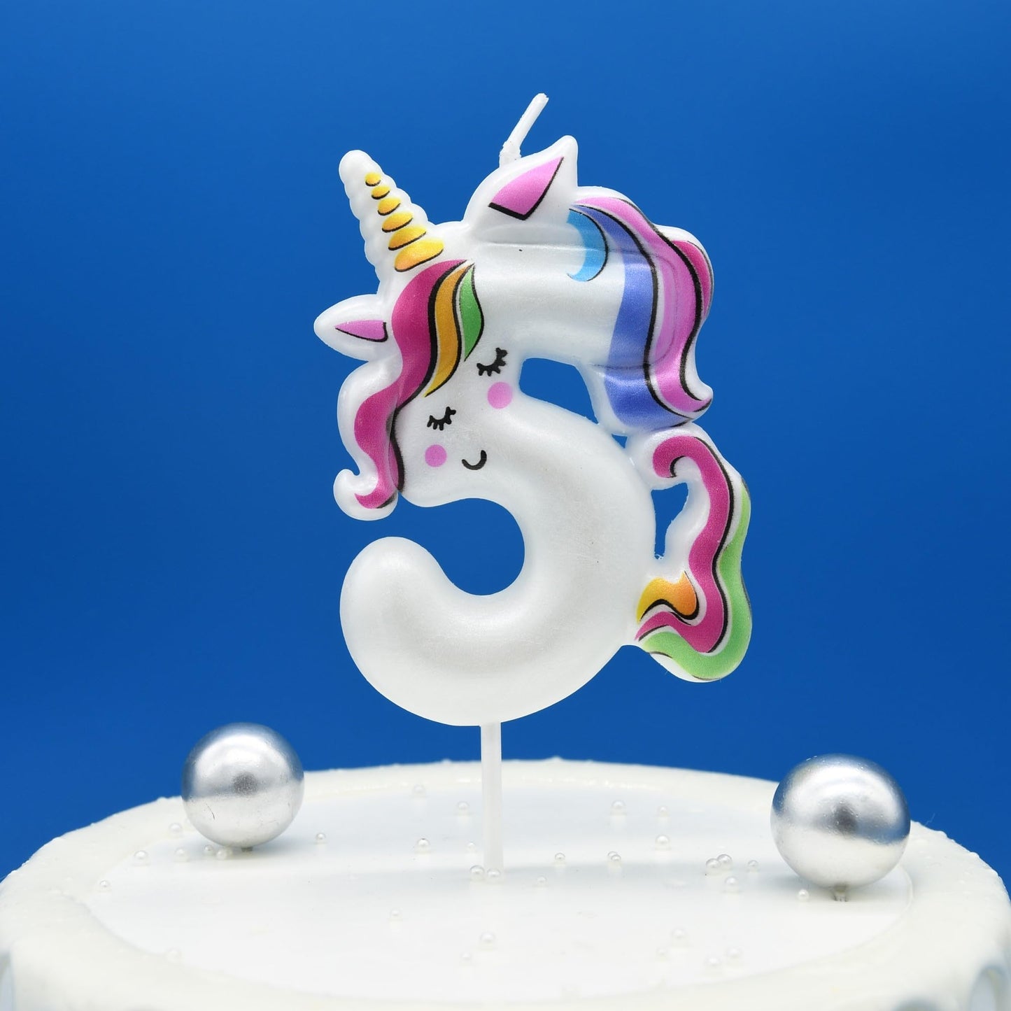 DERVENTA Birthday Candle Number White Unicorn Themed Party Decorations Beautiful Cake Topper 1 Piece (Unicorn Number 5)