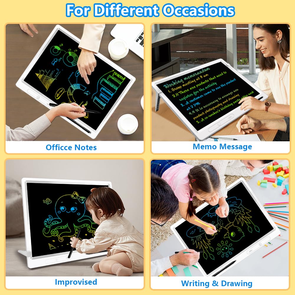 22'' Kids & Adult Color Lcd Drawing & Writing Board - Premium Gift Idea, Large Canvas, Adjustable Stand, Bright Display, Include