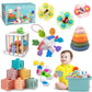 Weilim Baby Toys For 6 To 12 Months, Montessori Sensory Bins & Teething Toys, 6 In 1 Stacking Blocks, Rings, Eggs, Spinner, Crab Shape, 27 Pieces, Ages 6-36 Months