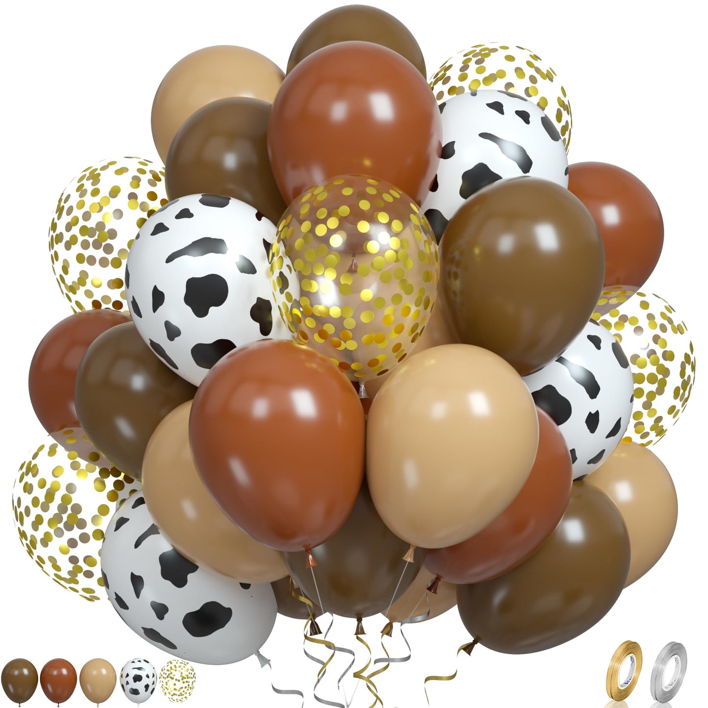 Paready Cow Balloons, 60 Pcs Brown And Cow Print Balloons 12 Inch Neutral Cow Print Party Balloons Brown Beige Latex Balloons Go