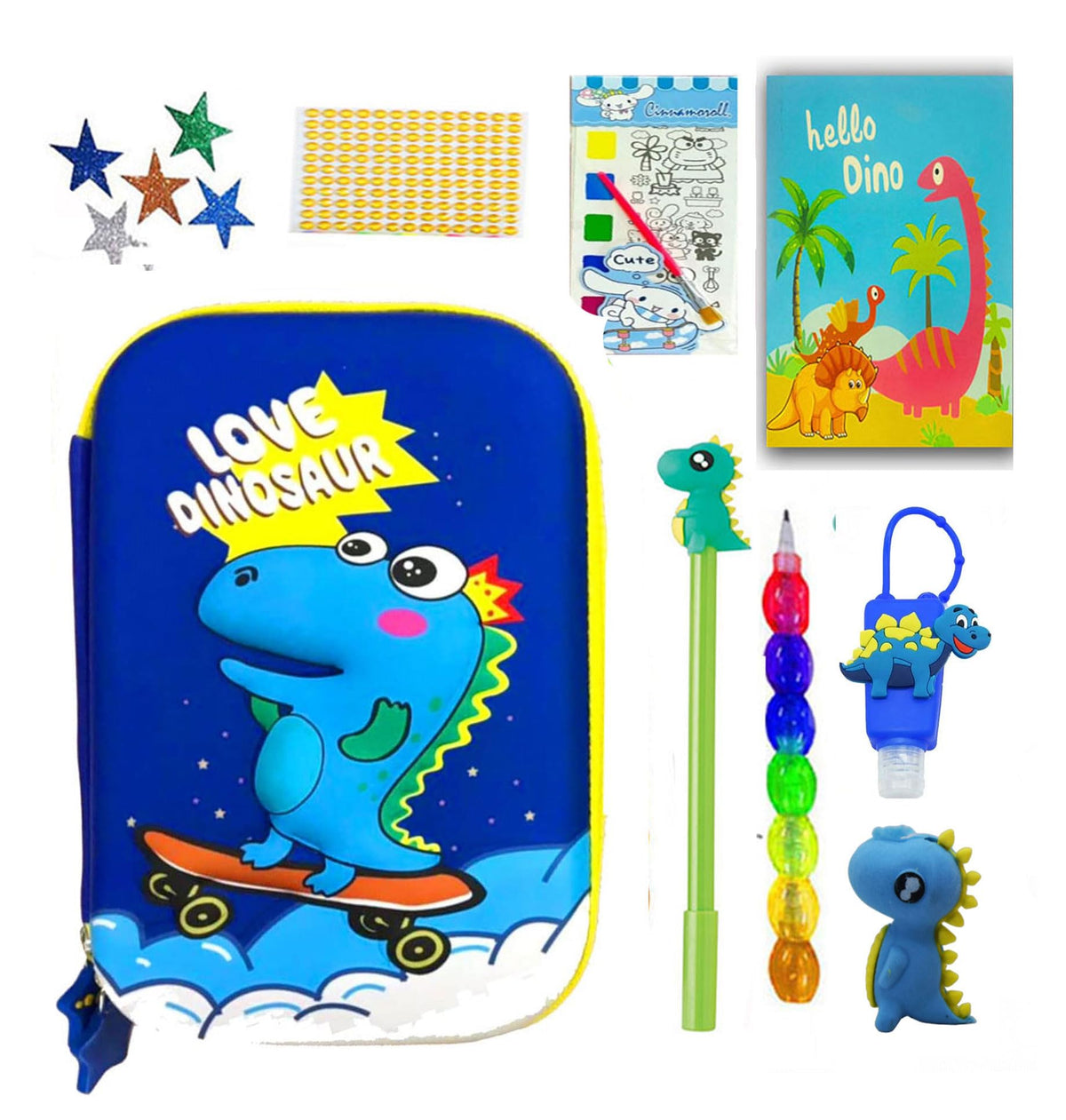 Shudaushi Canvas Dinosaur Theme Stationery Gift Set For Kids 3D Large Capacity Pencil Pouch, School Stationery Party Favor Retur