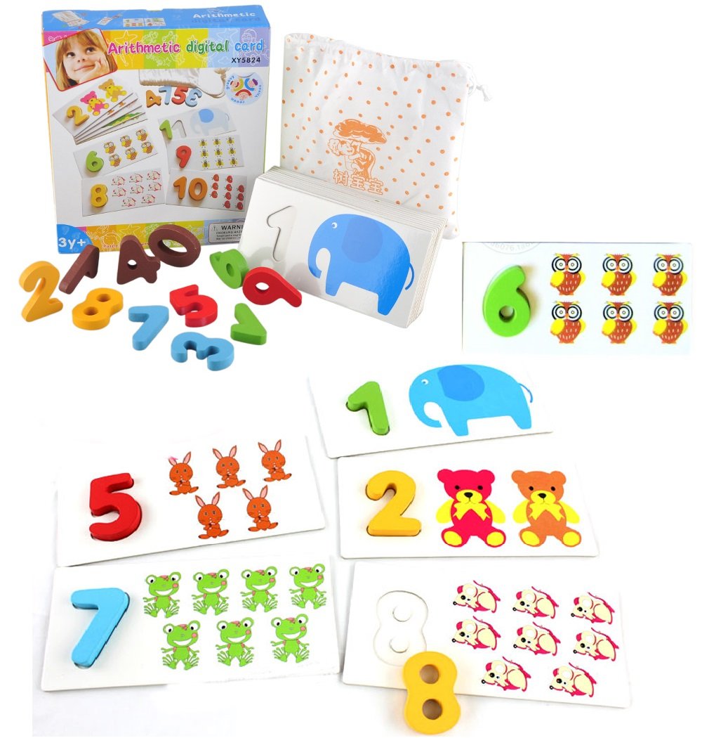 Ujie Wooden Puzzle Flash Cards Learning Numbers And Identifying Creatures | Gift For Kids