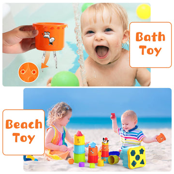 Moontoy Stacking Cups Baby Toy Set, 19Pcs Baby Stacking Toys For Toddlers 1-3, Shape Sorter Stackable Blocks Games Nesting Sorting Toys 6-12 Months 1 Year Old Easter Basket Stuffers Birthday Gift