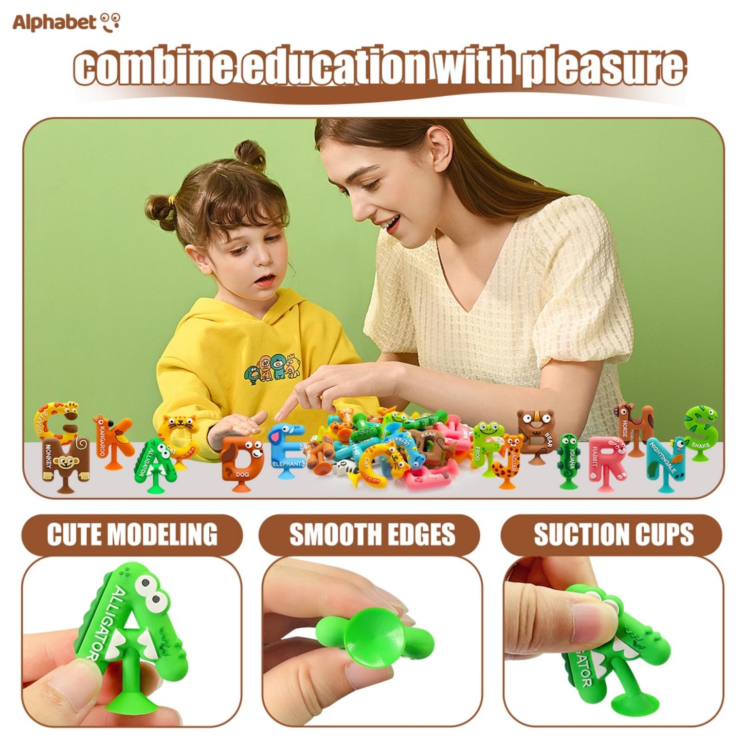 Suction Bath Toy for Toddler, 26PCS Animal Alphabet, Montessori Sensory Toy Gift for Kids Aged 3-12, Educational Spelling for Au