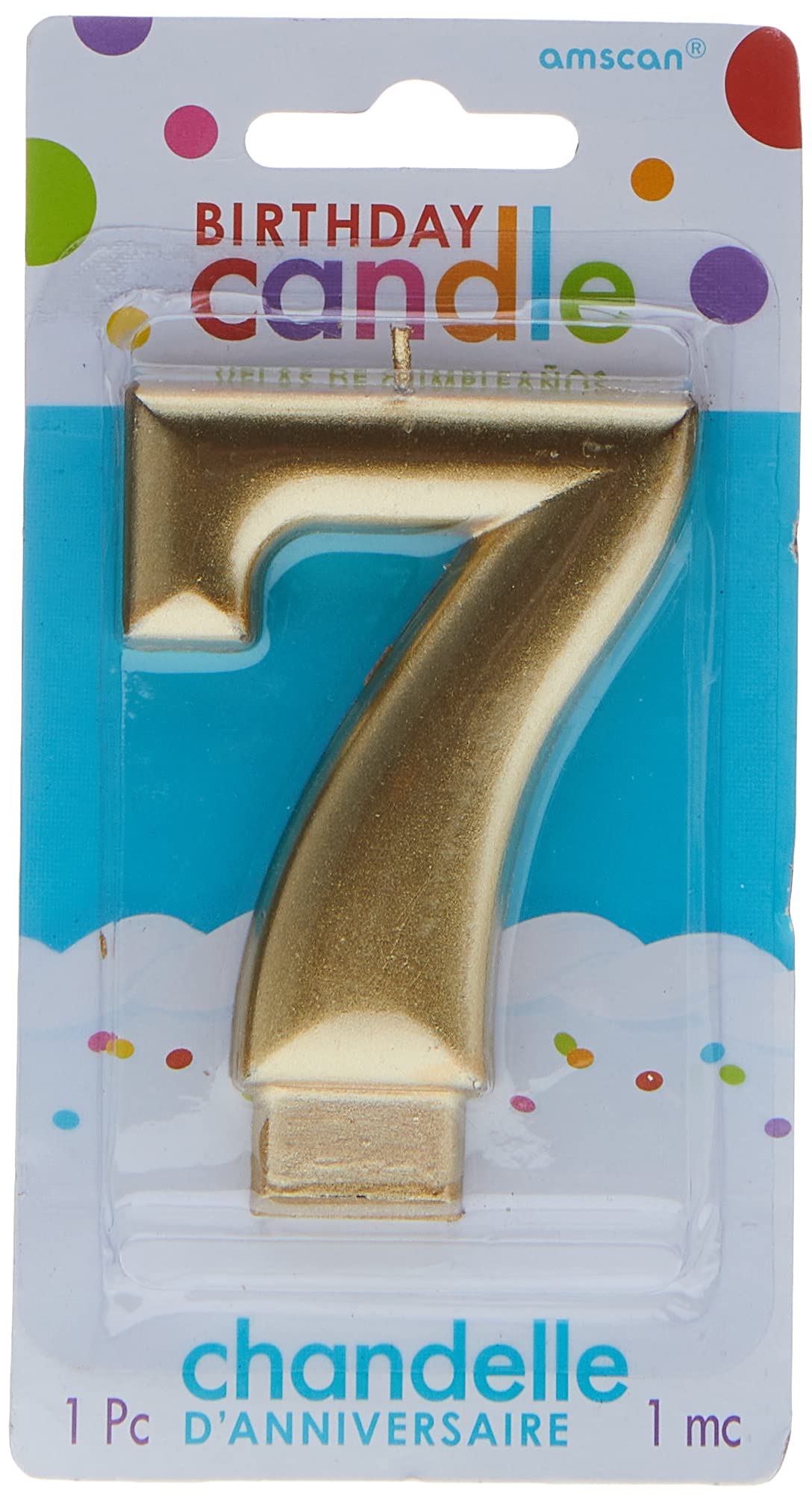 Amscan #7 Metallic Birthday Candle | Gold | Party Supply | 1 piece