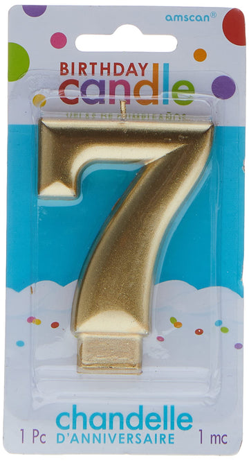 Amscan #7 Metallic Birthday Candle | Gold | Party Supply | 1 piece