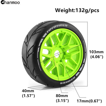 Chanmoo 1/8 RC On Road Car Tires and Wheels Rims 17mm Hex 103mm Rubber Rally Tyres for 1:8 Scale RC On-Road Racing Car HPI WR8 H
