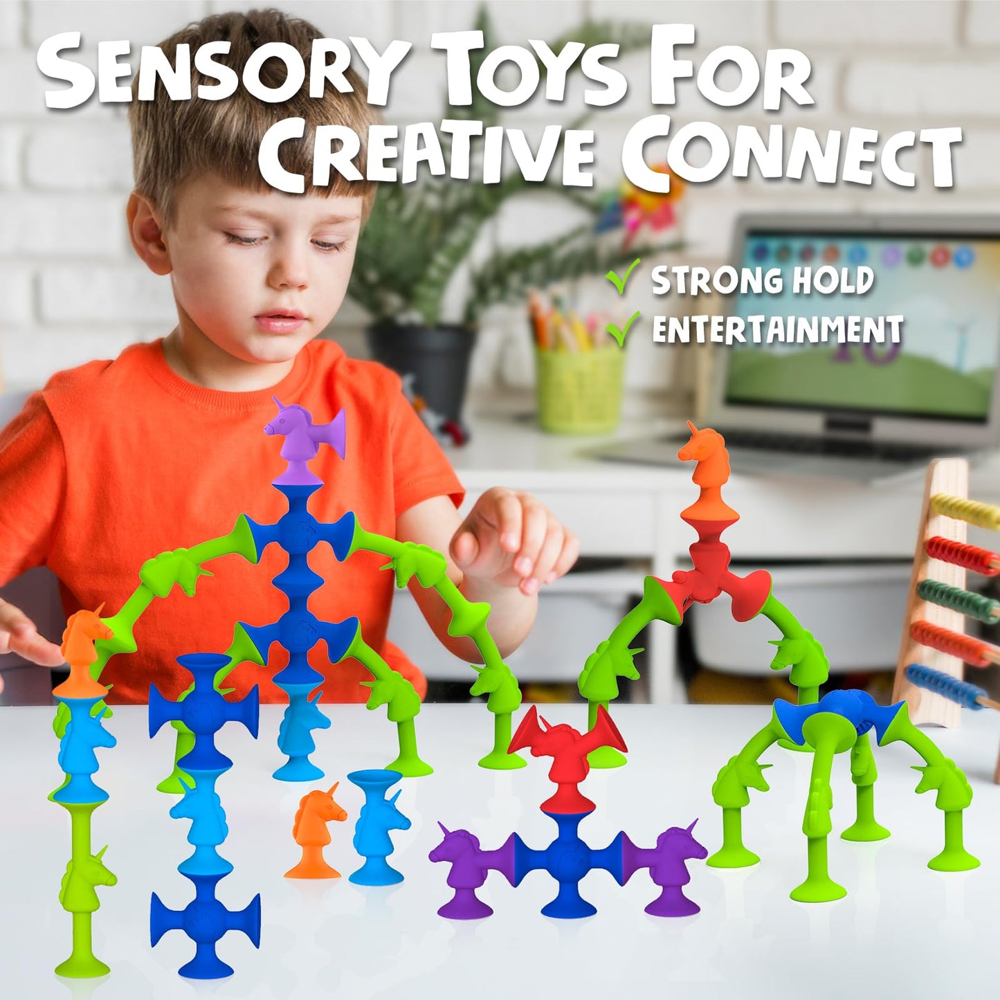 Toddler Bath Toys Suction Cup Toys For Kids Cute Unicorn No Hole Bath Toys For Kids Ages 3+ Creative Connect Build Sensory Toys