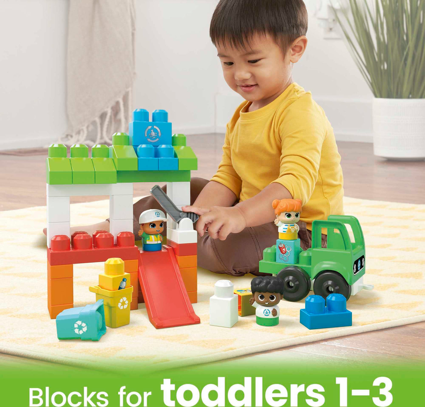 MEGA BLOKS Fisher-Price Toddler Building Blocks Toy Set, Green Town Ocean Time Clean Up with 70 Pieces, 3 Figures, Ages 1+ Years