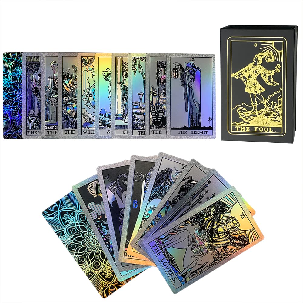 Sunhhx Tarot Cards, 78 Rainbow Tarot Cards Deck, Pvc Waterproof Wrinkle Resistant Luxury Holographic Tarot Deck With Guidebook F