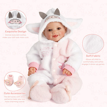 Babeside 2 Pcs Reborn Baby Doll Clothes Set For 17-22 Inch Baby Dolls, Cute Sheep Style Baby Doll Clothing With Doll Hat And Dol