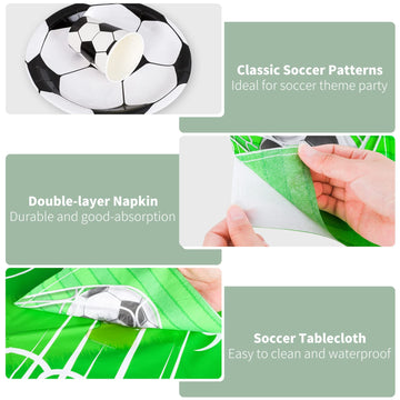 Durony 121 Pieces Soccer Party Tableware Set Include Soccer Party Plates And Napkins, Cups, Tablecloth, Forks Soccer Party Suppl