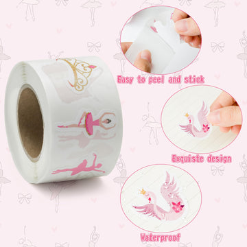 Beyumi 1000Pcs Ballet Dance Themed Stickers In 2 Rolls Pink Dacing Movements Ballerina Stickers Waterproof Vinyl Decals For Laptop Bottle Scrapbooking Envelopes Party Decor Gifts For Girls Kids Teens