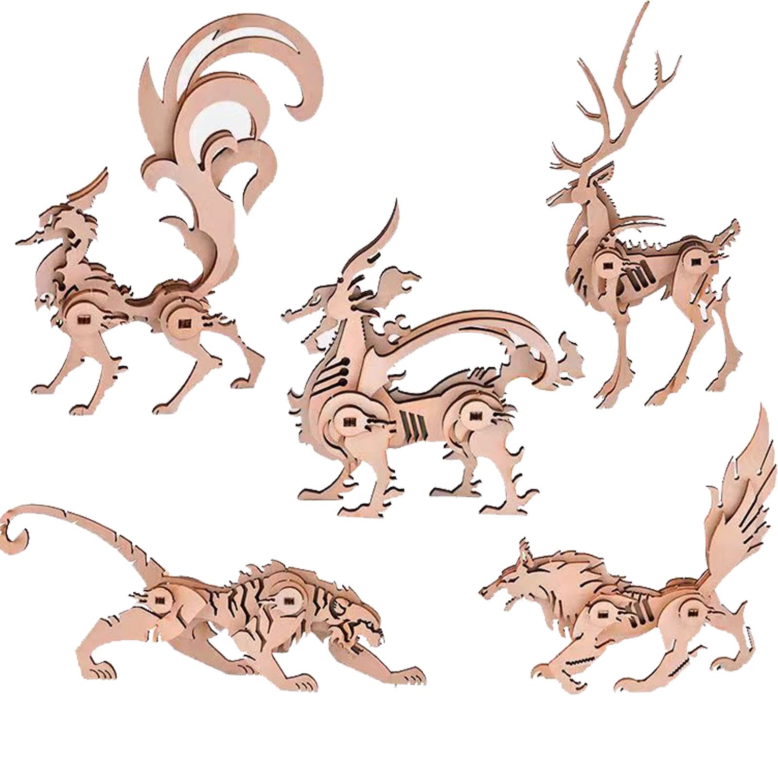 (5pcs) Animal Wood Puzzles mature-themed  3D Wooden Puzzles Set  Exquisite DIY Model Craft kit  Artwork Set Waiting to be Painted