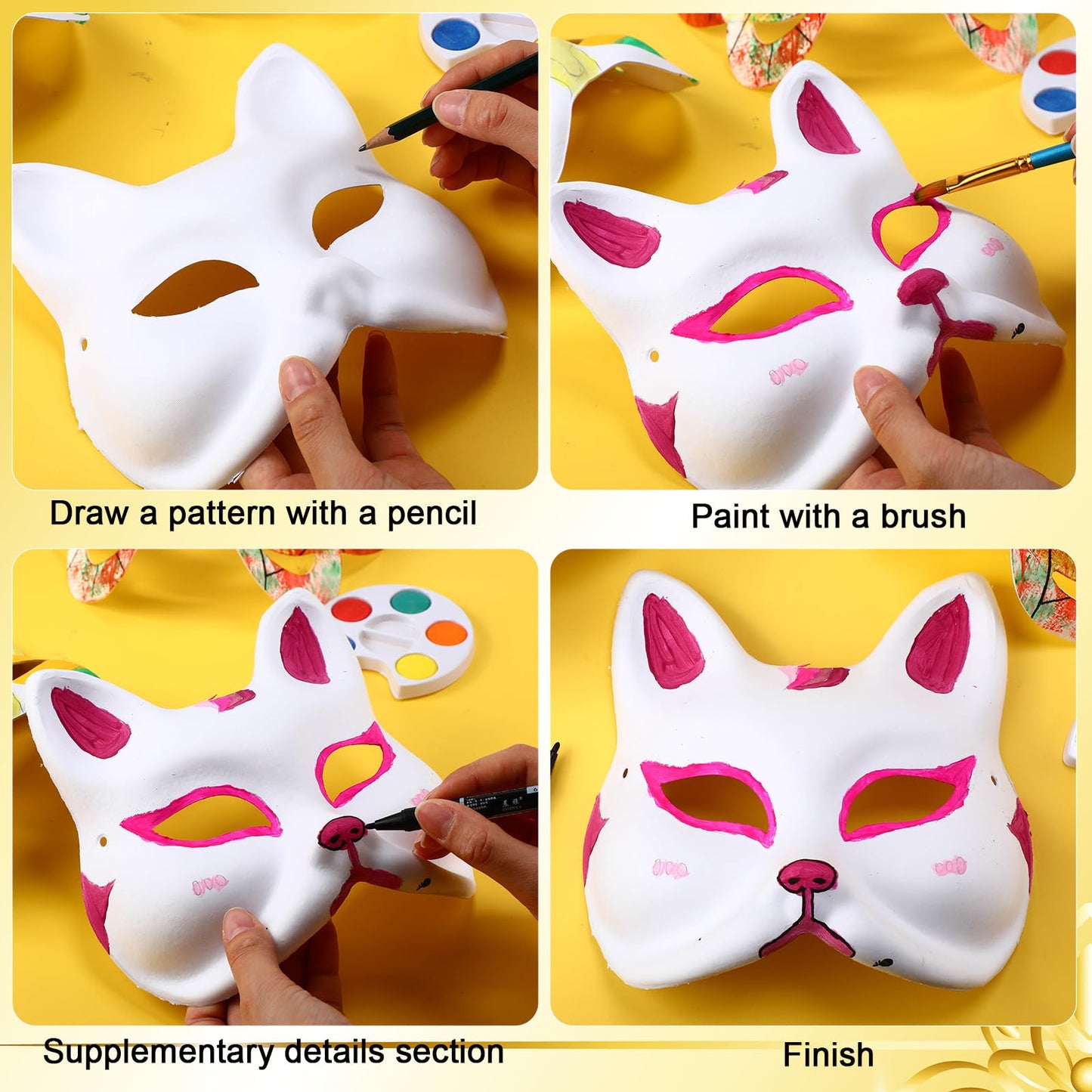 Aoriher 100 Pcs 100/50/30 Pcs Paper Mache Masks Bulk DIY Blank Halloween Cat Mask for Costume Cosplay Party Mardi Gras Masquerad