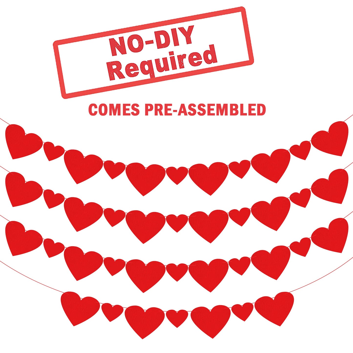 KatchOn, Red Valentines Day Garland - Pack of 40 | Felt Heart Garland for Valentines Day Decorations | Valentine Garland, Galent