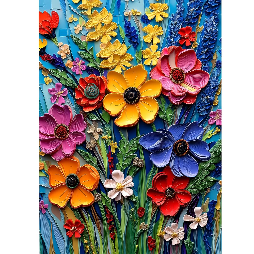 1000 Piece Jigsaw Puzzle for mature-themeds - 3D Paper Quilling Wildflowers Art  Vibrant Colorful Floral Puzzles  Challenging Brain Game  enhanced Eco-Friendly Gift for Women Men