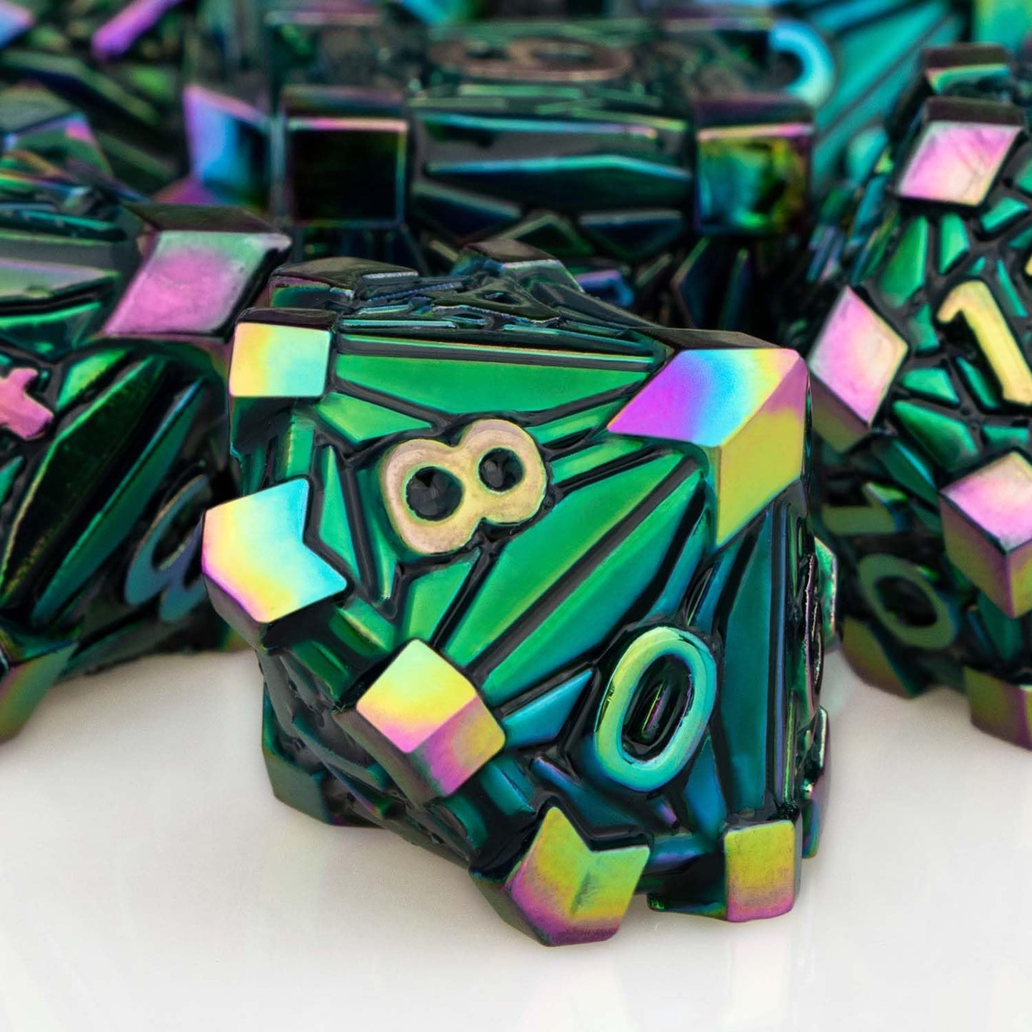 ORIFANTOU Metal DND Dice Set Dungeons and Dragons Dice with Box, Rainbow Green Debris D&D Dice RPG D and D Dice Role Playing Gam