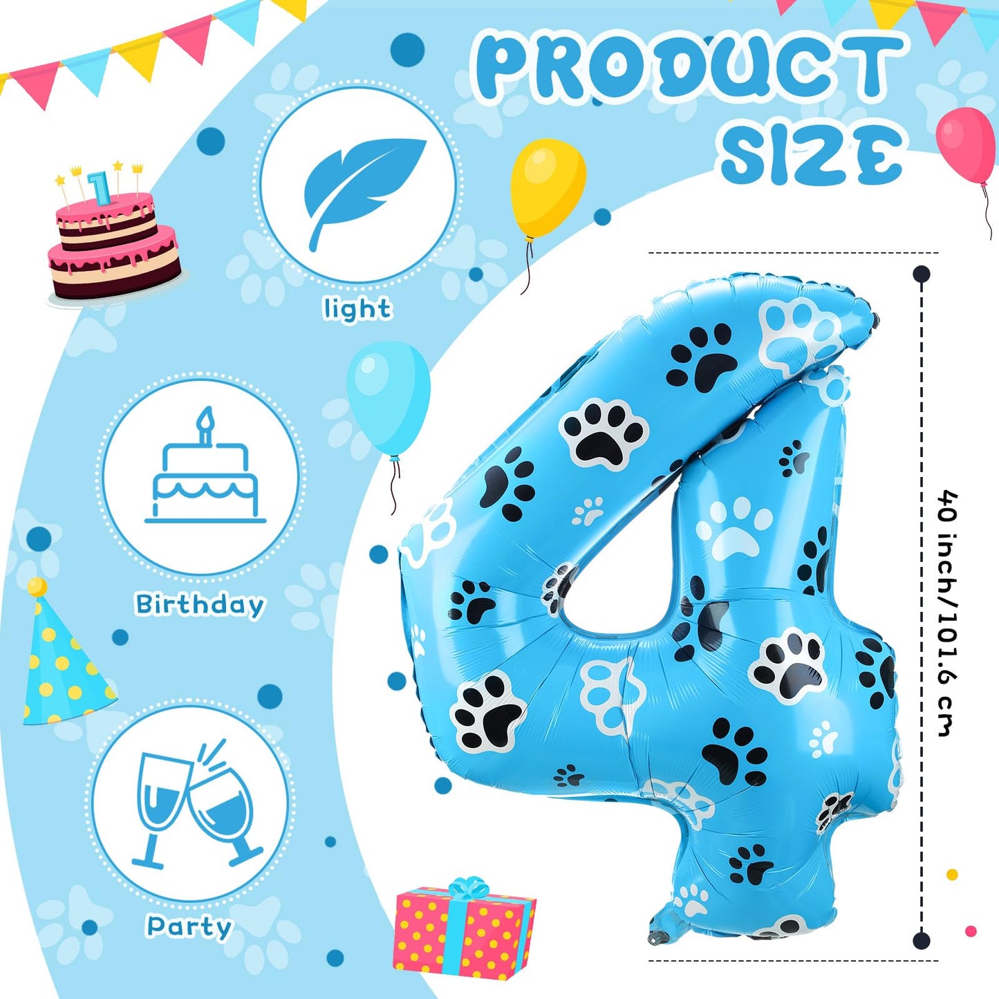 Hungdao 40 Inch Blue Dog Paw Number Balloon Giant Paw Pups on Patrol Number Balloon Blue Dog Party Favors for Dog Party Dog Paw