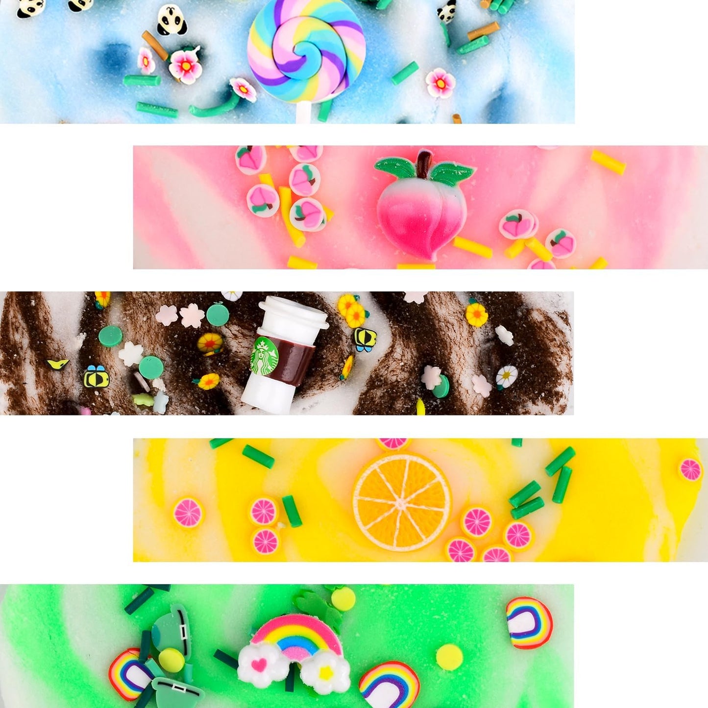 Cloud Slime Kit 5 Pack  with Peach Rainbow Lemon Coffee Slime Charms  DIY Slime Supplies for Girls and Boys  Stress Relief Toy for Kids Education  Party Favor  Gift and Birthday