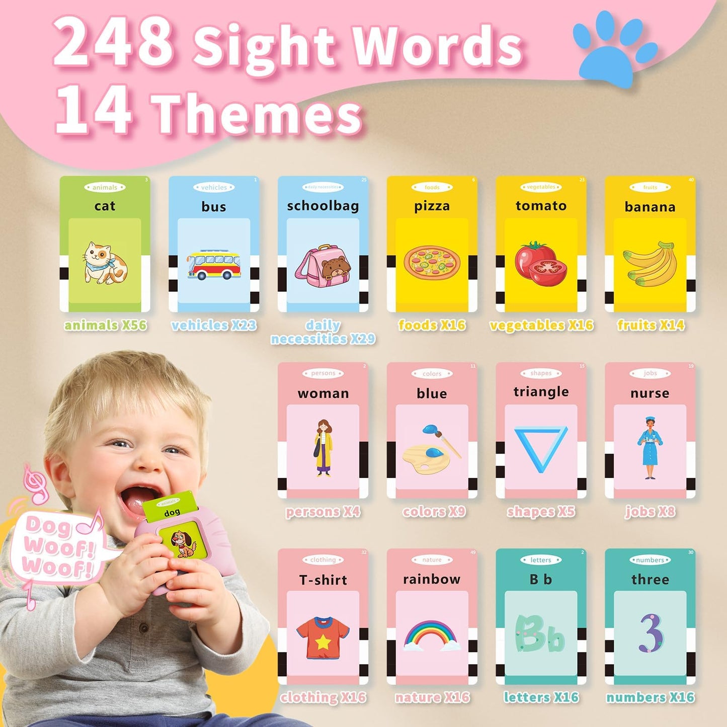 Aullsaty Toddler Toys Talking Flash Cards For 1 2 3 4 5 6 Year Old Boys And Girls, Autism Sensory Toys For Autistic Children, Le