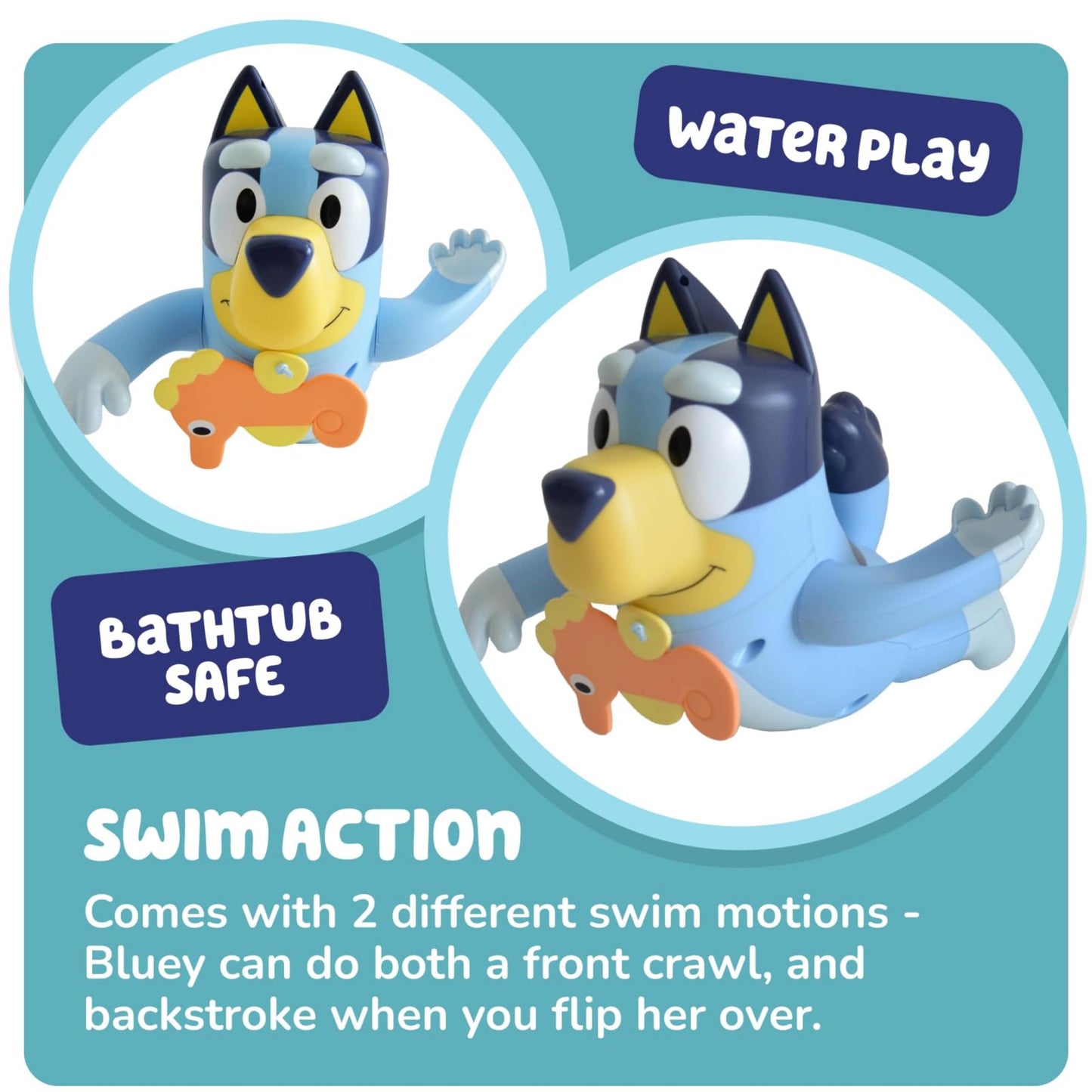 Toomies Bluey Swimming Bath Toy - Bluey Toys Includes Attached Seahorse Baby Toy And Swims On Back Or Front - Toddler Bath Toys And Water Toys For Outdoor Play – Ages 18 Months And Up